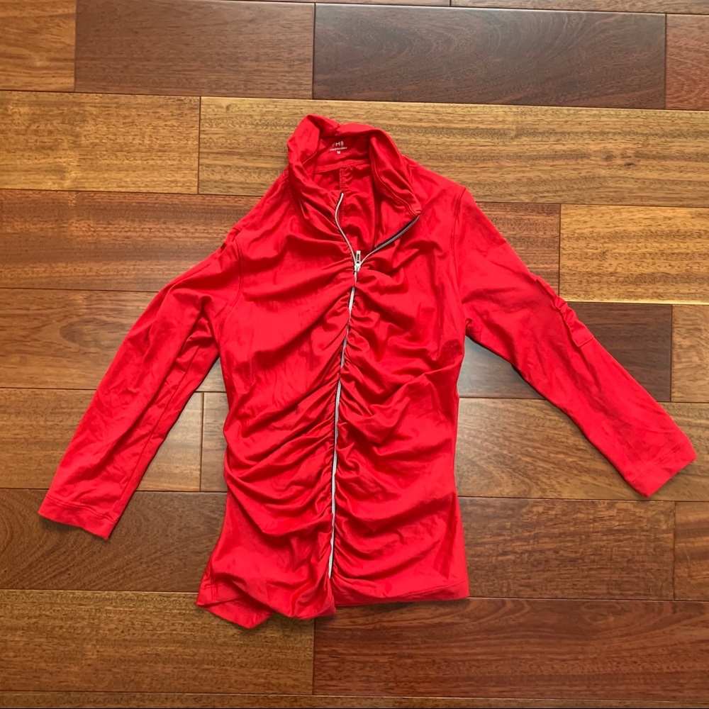 Bebe Sport/Ph8 Red Ruched Zipper Top- Medium